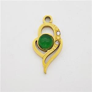 Stainless Steel Heart Pendant Pave Jade Rhinestone Gold Plated, approx 8-14mm