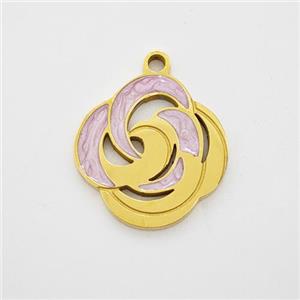 Stainless Steel Flower Pendant Painted Gold Plated, approx 14mm