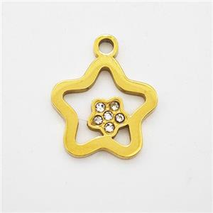 Stainless Steel Star Pendant Pave Rhinestone Gold Plated, approx 13.5mm