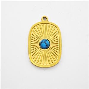 Stainless Steel Sun Pendant Pave Blue Howlite Rectangle Gold Plated, approx 10-14mm