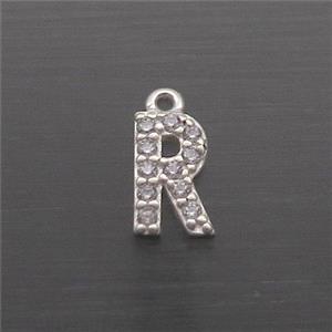 Sterling Silver R-Letter Pendant Pave Zircon, approx 5-8mm