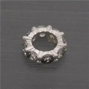 Sterling Silver Spacer Beads Pave Zircon Large Hole, approx 9mm