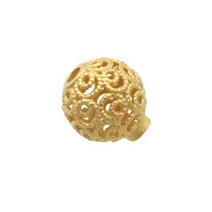 Sterling Silver Beads Round Hollow Gold Plated, approx 6mm