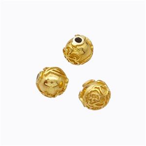 925 Sterling Silver Round Beads Flower Gold Plated, approx 4mm