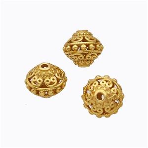 925 Sterling Silver Bicone Beads Hollow Gold Plated, approx 6.5mm