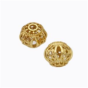 925 Sterling Silver Rondelle Beads Hollow Gold Plated, approx 7-8mm