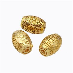 925 Sterling Silver Barrel Beads Hollow Gold Plated, approx 5.5-7.5mm