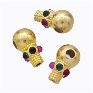 925 Sterling Silver Gourd Beads Pave Tourmaline Gold Plated, approx 6-11mm