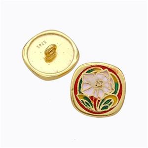 925 Sterling Silver Button Beads Flower Enamel Gold Plated, approx 10mm