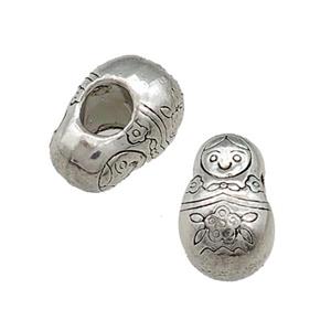 Tibetan Style Zinc Beads Matryoshka Doll Large Hole Antique Silver, approx 8-13mm, 5mm hole