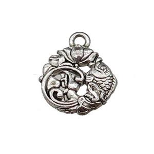 Tibetan Style Zinc Pendant Lucky Fish Antique Silver, approx 15mm