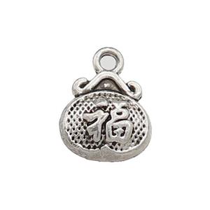 Tibetan Style Zinc Fu Pendant Antique Silver, approx 10-13mm