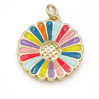 Sunflower Charms Copper Pendant Multicolor Enamel Gold Plated, approx 19mm