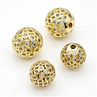 Copper Round Beads Micropave Zirconia Gold Plated, approx 12mm