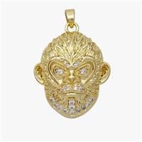 Monkey King Charms Copper Wukong Pendant Micropave Zirconia Gold Plated, approx 22-24mm