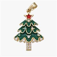 Christmas Tree Copper Pendant Pave Zirconia Green Enamel Gold Plated, approx 16-21mm