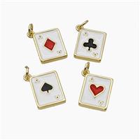 Playing Card Charms Copper Poker Card Pendant Enamel Mixed, approx 11-14mm