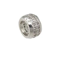 copper rondelle beads pave zircon, large hole, platinum plated, approx 8mm, 5mm hole