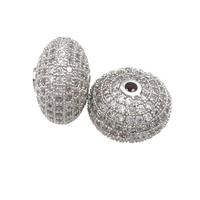 copper rondelle beads pave zircon, platinum plated, approx 7x12mm