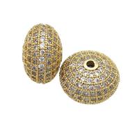 copper rondelle beads pave zircon, gold plated, approx 7x12mm