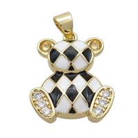 Copper Bear Pendant Pave Zircon White Black Enamel Gold Plated, approx 20mm