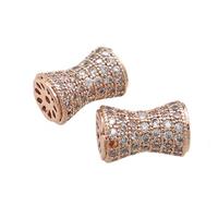 Copper Bamboo Beads Pave Zircon Rose Gold, approx 9-14mm