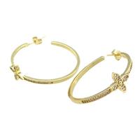 Copper Stud Earrings Pave Zircon Cross Gold Plated, approx 10mm, 35mm dia