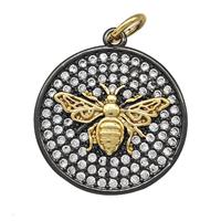Copper Circle Honeybee Pendant Micro Pave Zirconia Black Plated, approx 21mm