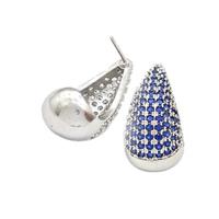Copper Teardrop Stud Earrings Micro Pave Blue Zirconia Platinum Plated, approx 11-20mm
