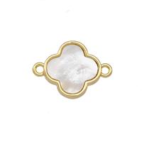 Copper Clover Connector Pave Shell 18K Gold Plated, approx 12.5mm