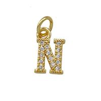 Copper Letter-N Pendant Pave Zirconia Gold Plated, approx 5-8mm