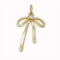 Copper Bow Pendant Pave Zirconia Gold Plated, approx 13-18mm