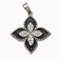 Copper Clover Pendant Micro Pave Zirconia Black Enamel Platinum Plated, approx 20mm