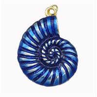 Conch Shell Charms Copper Nautilus Pendant Blue Painted Gold Plated, approx 25-30mm