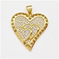 Copper Heart Pendant Micro Pave Zirconia Gold Plated, approx 24-25mm