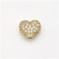 Copper Heart Beads Micro Pave Zirconia Gold Plated, approx 9mm