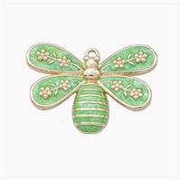 Copper Honeybee Pendant Green Enamel Gold Plated, approx 18-25mm