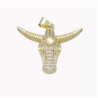 Copper Bullhead Pendant Pave Zirconia Gold Plated, approx 20-28mm