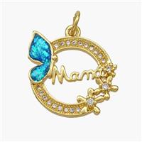 Copper Butterfly Pendant Pave Fire Opal Zirconia Mama 18K Gold Plated, approx 17-20mm