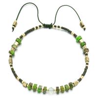 handmade miyuki glass Bracelet with Imperial Jasper, adjustable, olive, approx 4mm, 16-24cm length