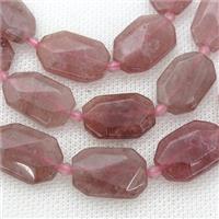 pink Strawberry Quartz Beads, faceted rectangle, approx 15-22mm
