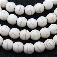 white synthetic Turquoise Beads round smooth, approx 10mm dia