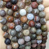 Natural Wood Petrified Jasper Beads Faceted Round Multicolor, approx 6mm dia