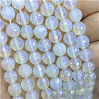 White Opalite Beads Faceted Round AB-Color Electroplated, approx 12mm dia