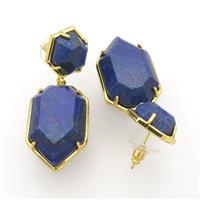 Blue Lapis Copper Stud Earring Gold Plated, approx 14mm, 18-28mm