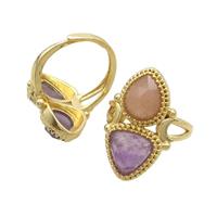 Copper Ring Pave Amethyst Peach Sunstone Adjustable Gold Plated, approx 8-10mm, 10mm, 18mm dia
