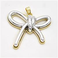 Copper Bowknot Pendant Pave Silver Resin Gold Plated, approx 30-35mm