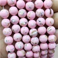 Pink Jade Beads Inlay Trochid Shell Dye Smooth Round, approx 4mm dia