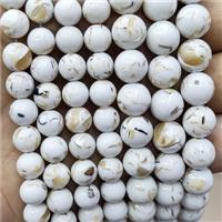White Jade Beads Inlay Trochid Shell Dye Smooth Round, approx 6mm dia