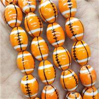 Orange Porcelain Rugby Beads American Football Sport Rice, approx 12-15mm